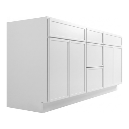 RTA White Slim Shaker 72" Freestanding Bathroom Vanity 3-Drawer Combo Base