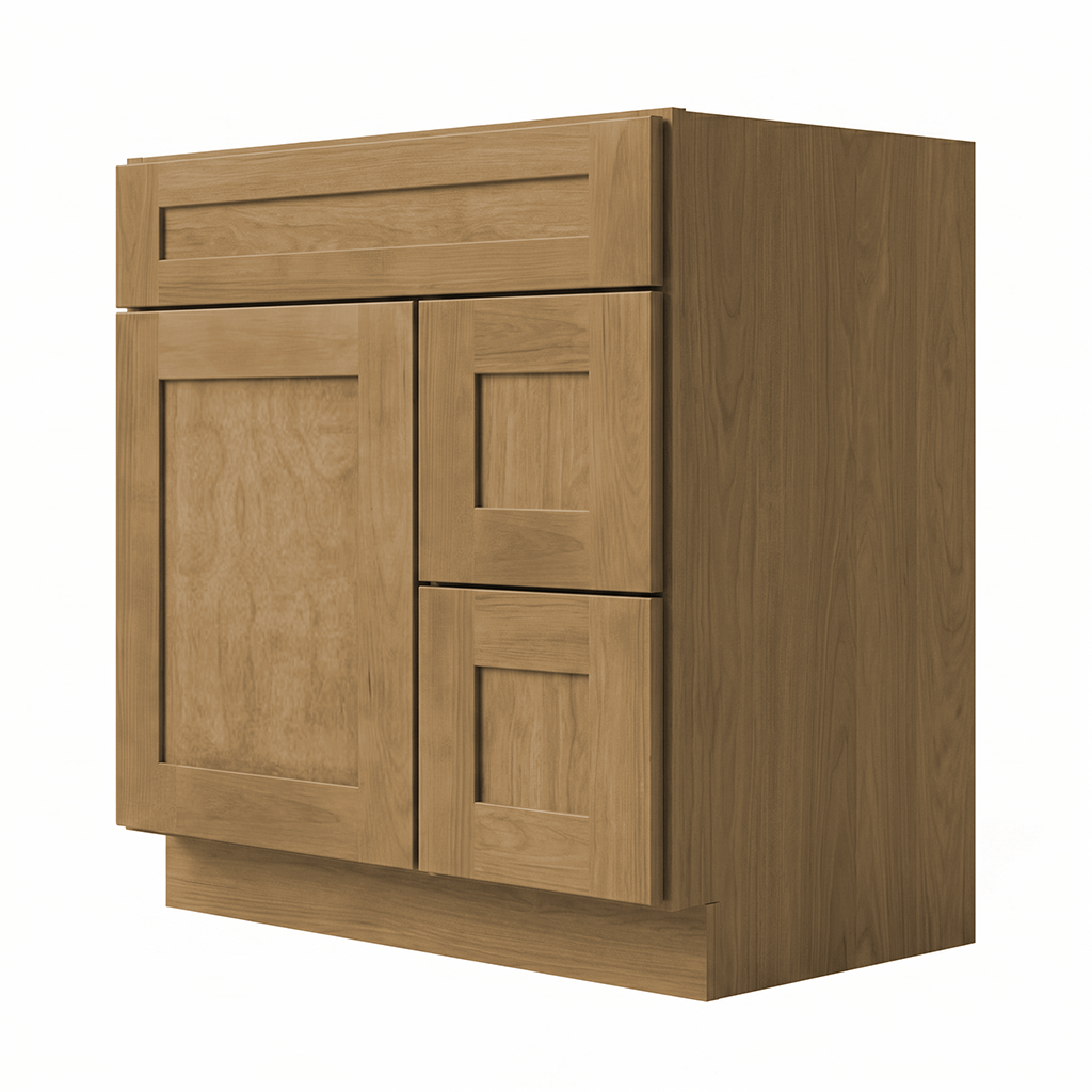 RTA Woodland Shaker 30" Freestanding Bathroom Vanity 2-Drawer Right Combo Base