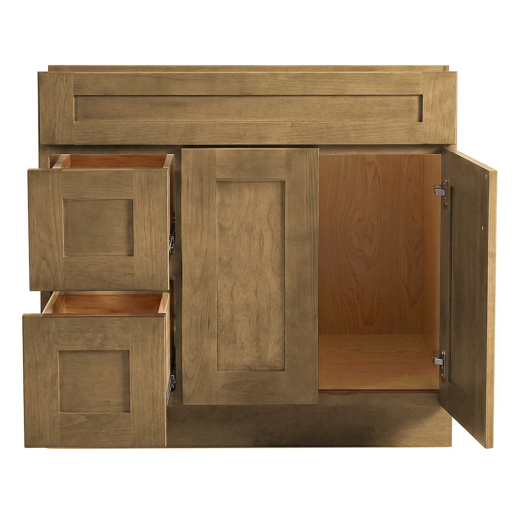 RTA Woodland Shaker 36" Freestanding Bathroom Vanity 2-Drawer Left Combo Base