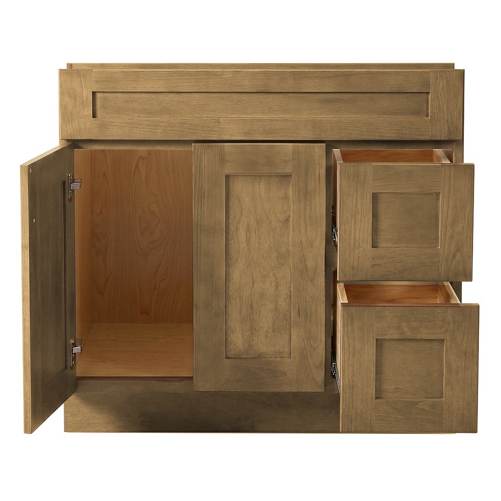 RTA Woodland Shaker 36" Freestanding Bathroom Vanity 2-Drawer Right Combo Base