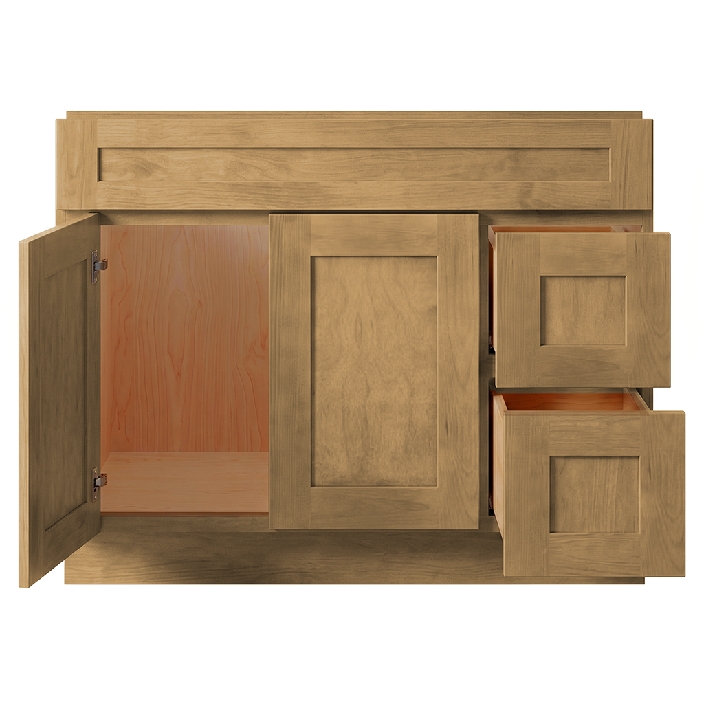 RTA Woodland Shaker 42" Freestanding Bathroom Vanity 2-Drawer Right Combo Base