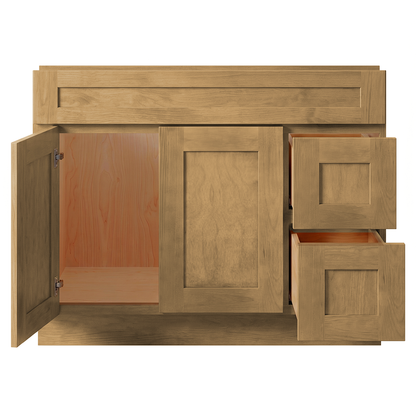 RTA Woodland Shaker 42" Freestanding Bathroom Vanity 2-Drawer Right Combo Base