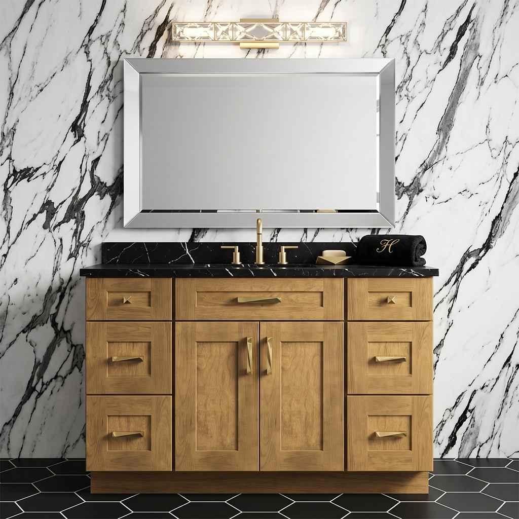 RTA Woodland Shaker 48" Freestanding Bathroom Vanity 6-Drawer Combo Base