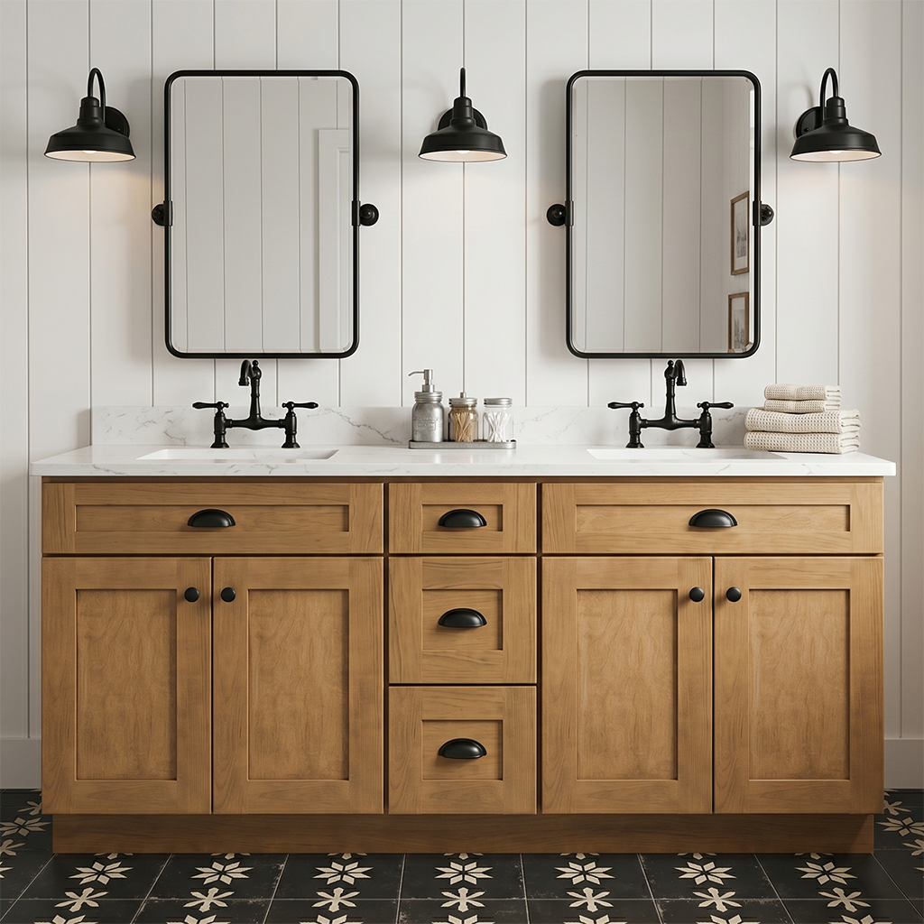 RTA Woodland Shaker 60" Freestanding Bathroom Vanity 3-Drawer Combo Base