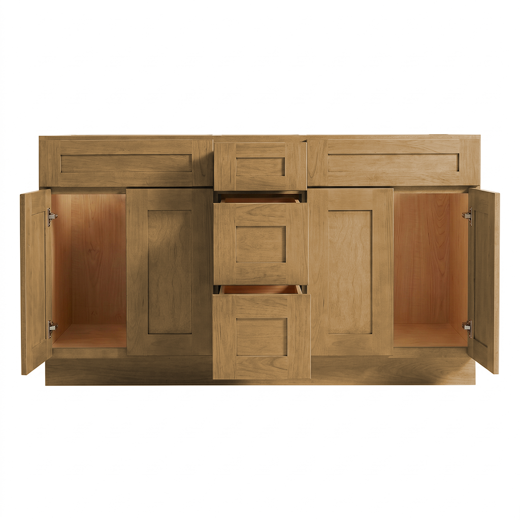 RTA Woodland Shaker 60" Freestanding Bathroom Vanity 3-Drawer Combo Base