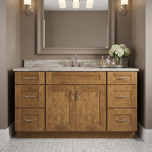 RTA Woodland Shaker 60" Freestanding Bathroom Vanity 6-Drawer Combo Base