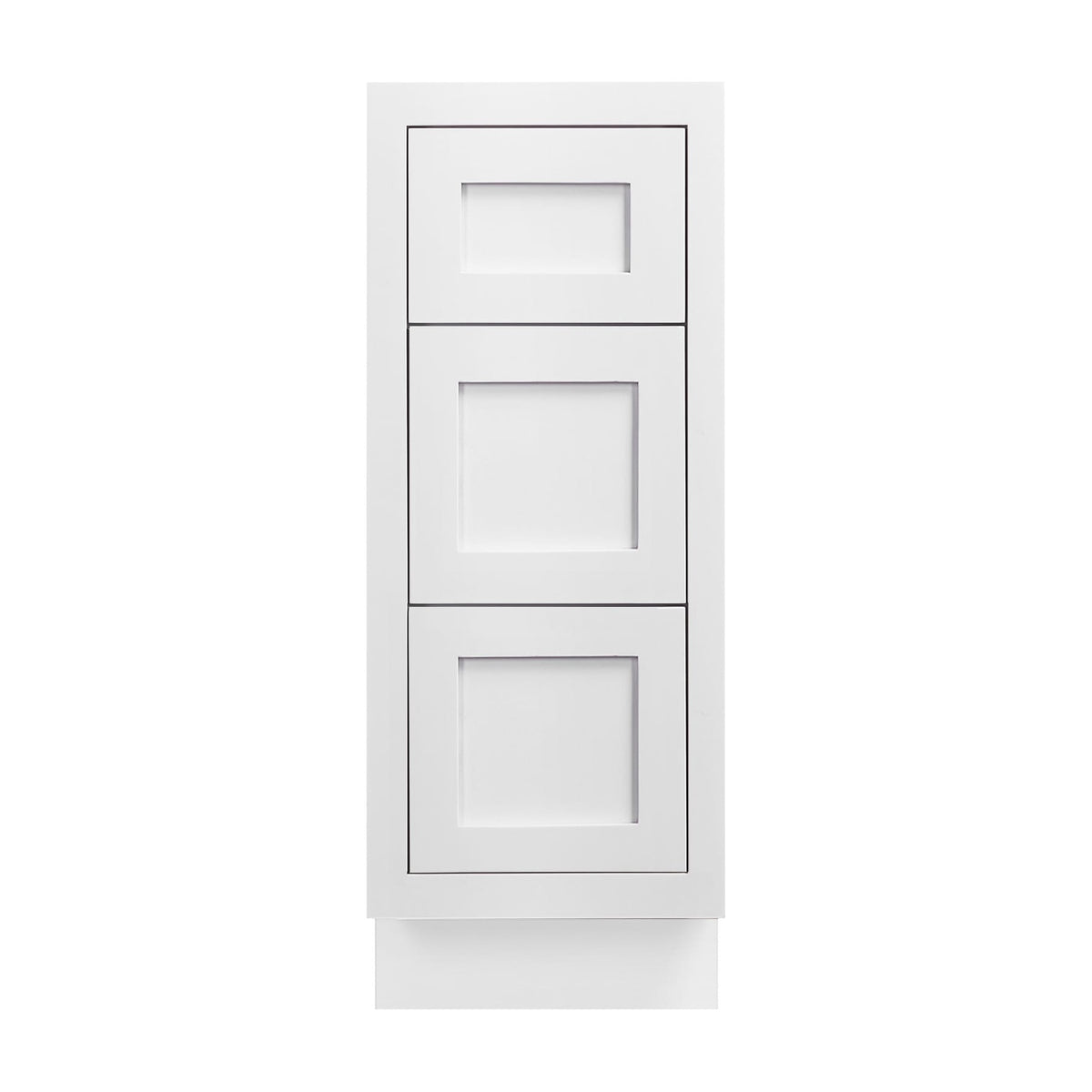 12 inch freestanding bathroom vanity drawer base in Snow White with inset Shaker fronts