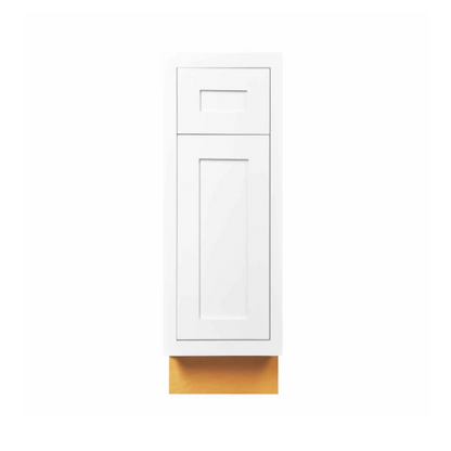 RTA 12"W Kitchen Base Cabinet with One Door and One Drawer in Snow White Inset Shaker