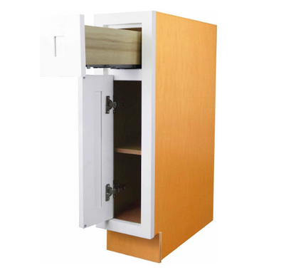 RTA 12"W Kitchen Base Cabinet with One Door and One Drawer in Snow White Inset Shaker