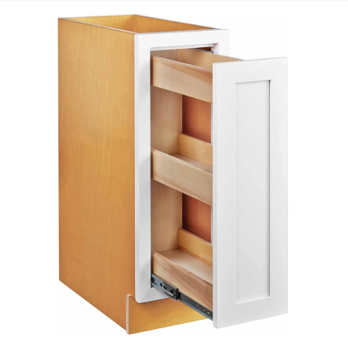 RTA 12"W Kitchen Base Spice Rack Cabinet with Three Tiers in Snow White Inset Shaker