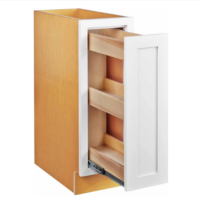 RTA 12"W Kitchen Base Spice Rack Cabinet with Three Tiers in Snow White Inset Shaker
