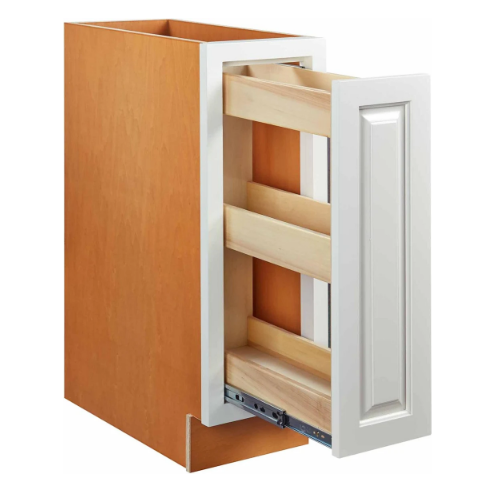 RTA 12"W Kitchen Base Spice Rack Cabinet with Three Tiers in Vintage White Inset Raised Panel