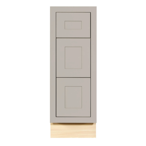 RTA 12"W Kitchen Three Drawer Base Cabinet in Tuscan Grey Inset Shaker