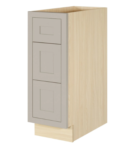 RTA 12"W Kitchen Three Drawer Base Cabinet in Tuscan Grey Inset Shaker