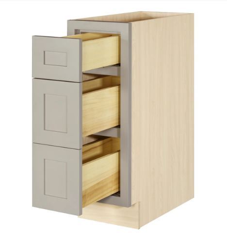 RTA 12"W Kitchen Three Drawer Base Cabinet in Tuscan Grey Inset Shaker