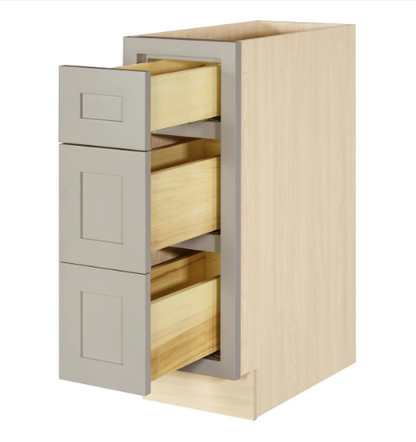 RTA 12"W Kitchen Three Drawer Base Cabinet in Tuscan Grey Inset Shaker