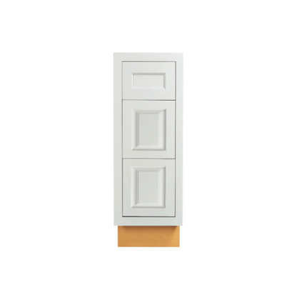 RTA 12"W Kitchen Three Drawer Base Cabinet in Vintage White Inset Raised Panel