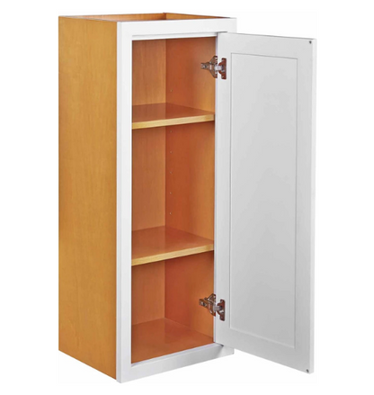 RTA 12"W x 30"H Kitchen Wall Cabinet with Single Door and Two Shelves in Snow White Inset Shaker