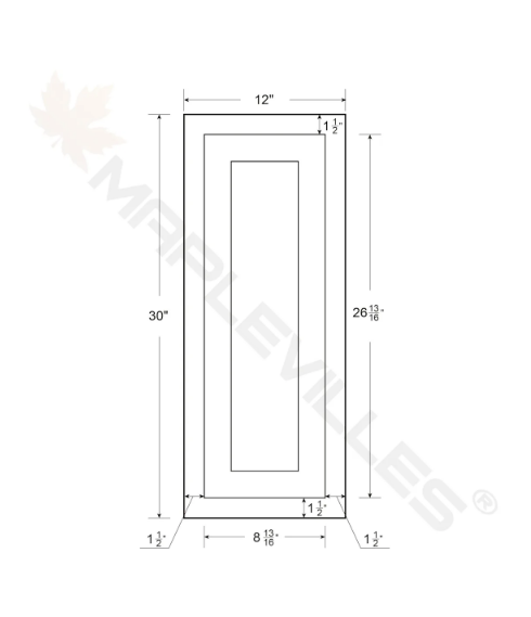 RTA 12"W x 30"H Kitchen Wall Cabinet with Single Door and Two Shelves in Snow White Inset Shaker