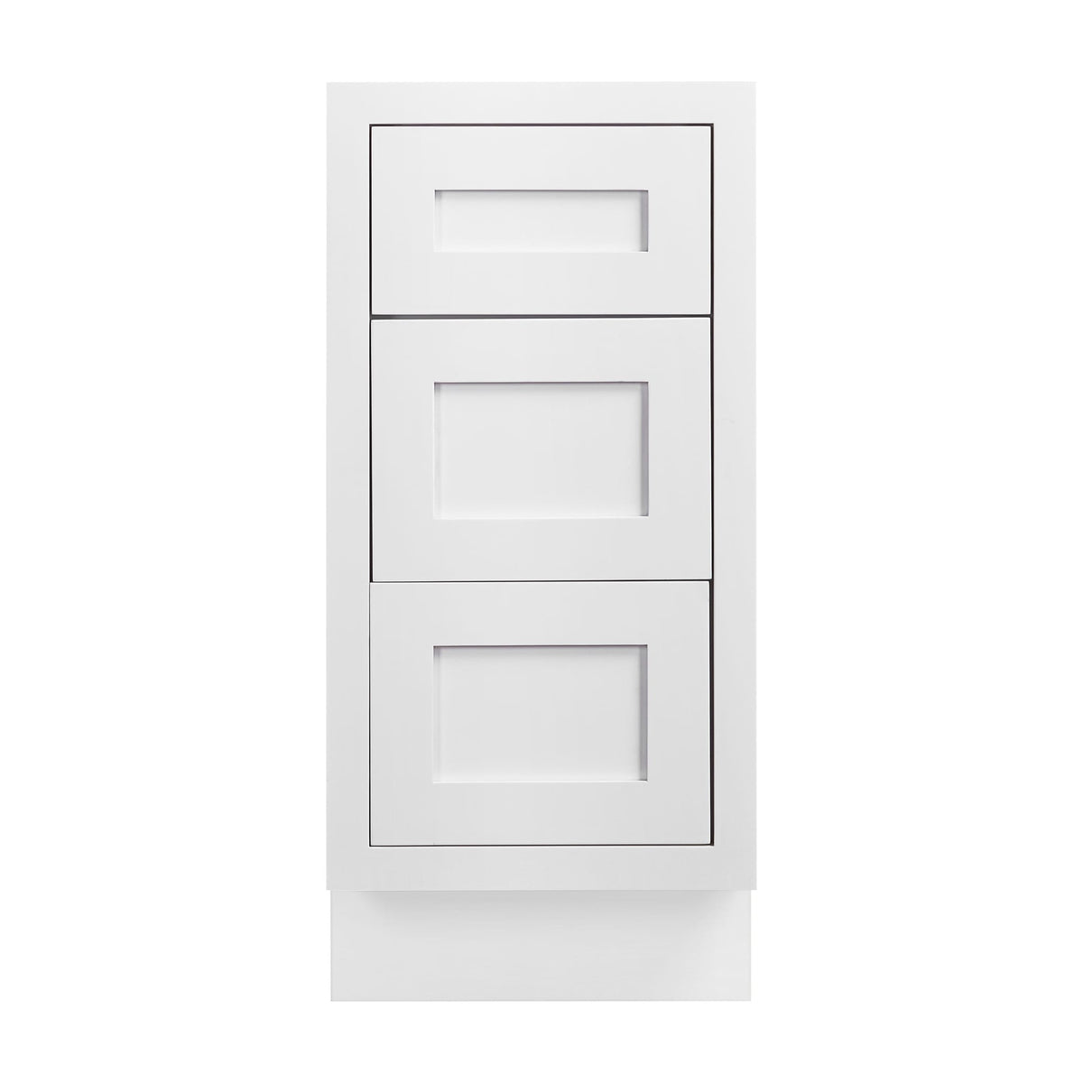 15 inch freestanding bathroom vanity drawer base in Snow White with inset Shaker fronts