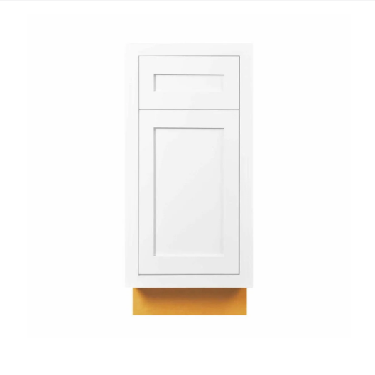 RTA 15"W Kitchen Base Cabinet with One Door and One Drawer in Snow White Inset Shaker