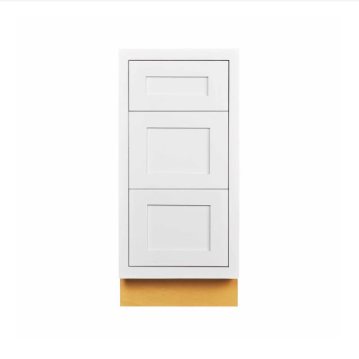 RTA 15"W Kitchen Three Drawer Base Cabinet in Snow White Inset Shaker