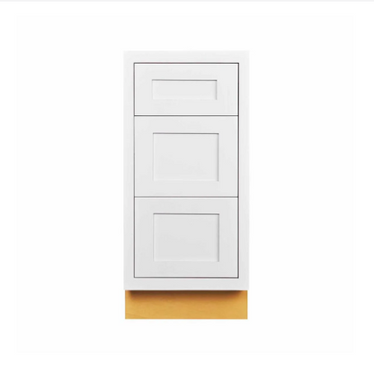 RTA 15"W Kitchen Three Drawer Base Cabinet in Snow White Inset Shaker