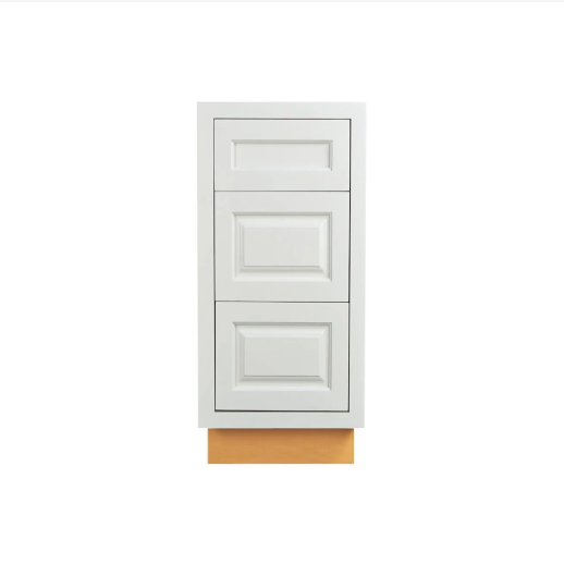 RTA 15"W Kitchen Three Drawer Base Cabinet in Vintage White Inset Raised Panel