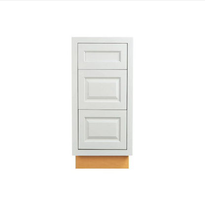 RTA 15"W Kitchen Three Drawer Base Cabinet in Vintage White Inset Raised Panel