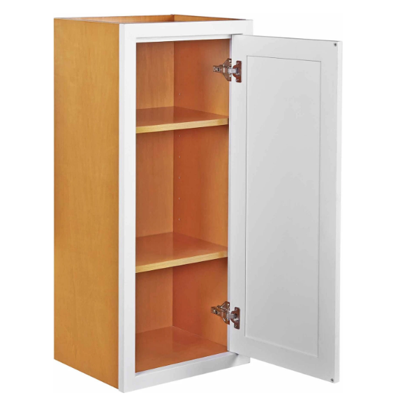 RTA 15"W x 30"H Kitchen Wall Cabinet with Single Door and Two Shelves in Snow White Inset Shaker