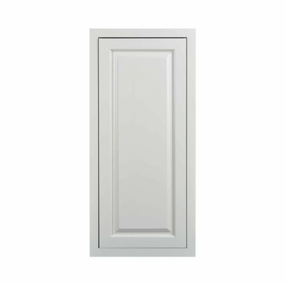 15"W x 30"H wall cabinet with single door and two shelves, Vintage White with inset raised panel fronts
