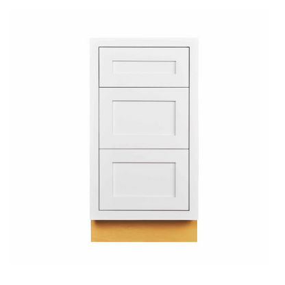 RTA 18"W Kitchen Three Drawer Base Cabinet in Snow White Inset Shaker