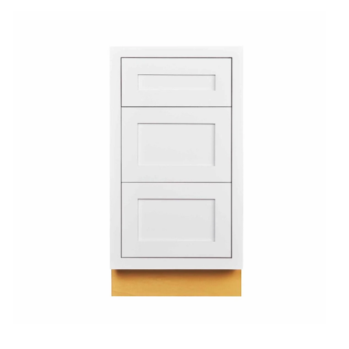 RTA 18"W Kitchen Three Drawer Base Cabinet in Snow White Inset Shaker