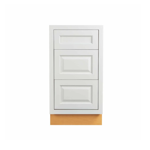 RTA 18"W Kitchen Three Drawer Base Cabinet in Vintage White Inset Raised Panel