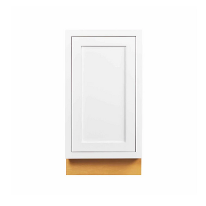 Snow White finish on a 18"W trash bin cabinet with full height door and single trash bin kit pull out