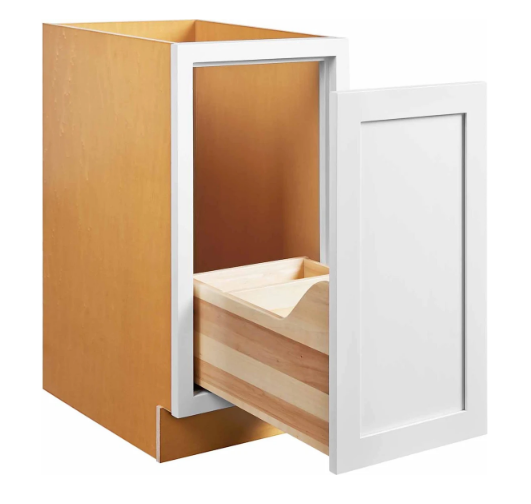 RTA 18"W Kitchen Trash Bin Cabinet with Full Height Door and Single Trash Bin Kit Pull Out in Snow White Inset Shaker