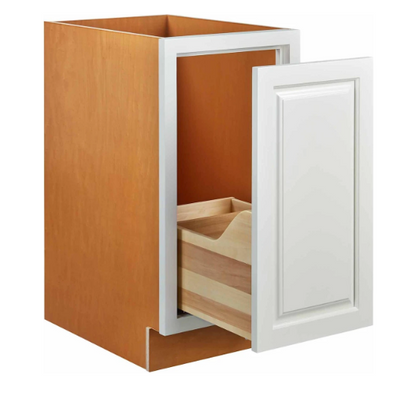 RTA 18"W Kitchen Trash Bin Cabinet with Full Height Door and Single Trash Bin Kit Pull Out in Vintage White Inset Raised Panel