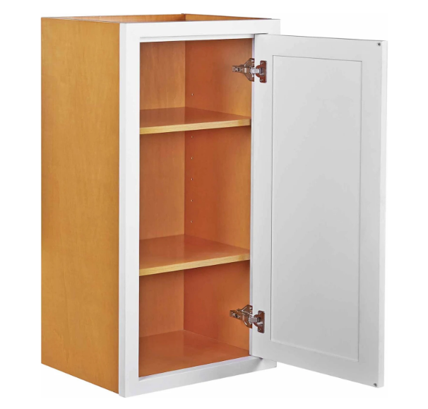 RTA 18"W x 30"H Kitchen Wall Cabinet with Single Door and Two Shelves in Snow White Inset Shaker