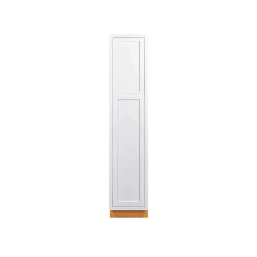 18"W x 84"H pantry cabinet with double doors and three shelves with inset Shaker fronts in Snow White
