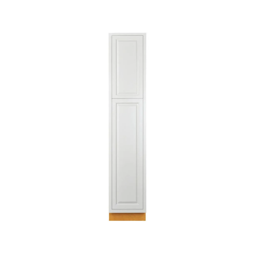 Vintage White pantry cabinet with double doors and three shelves measuring 18"W x 84"H