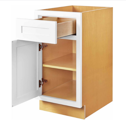 RTA 21"W Kitchen Base Cabinet with One Door and One Drawer in Snow White Inset Shaker
