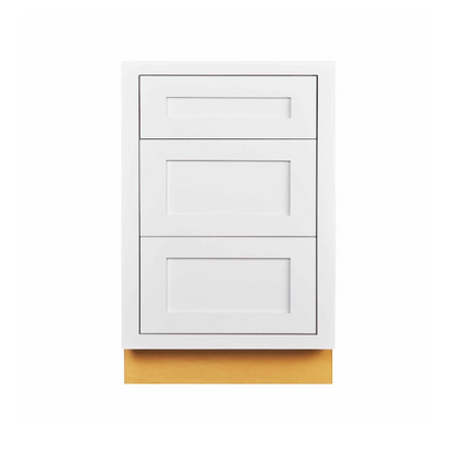 RTA 21"W Kitchen Three Drawer Base Cabinet in Snow White Inset Shaker