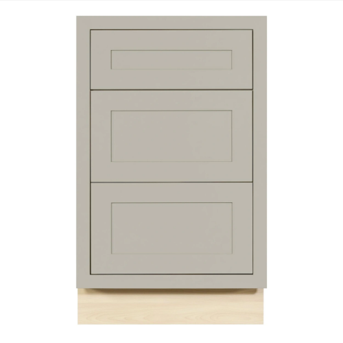 RTA 21"W Kitchen Three Drawer Base Cabinet in Tuscan Grey Inset Shaker