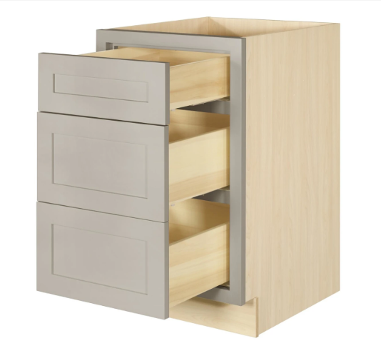 RTA 21"W Kitchen Three Drawer Base Cabinet in Tuscan Grey Inset Shaker
