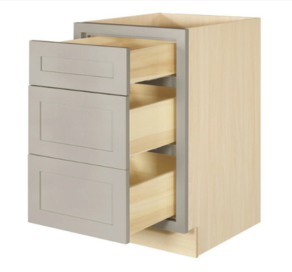 RTA 21"W Kitchen Three Drawer Base Cabinet in Tuscan Grey Inset Shaker