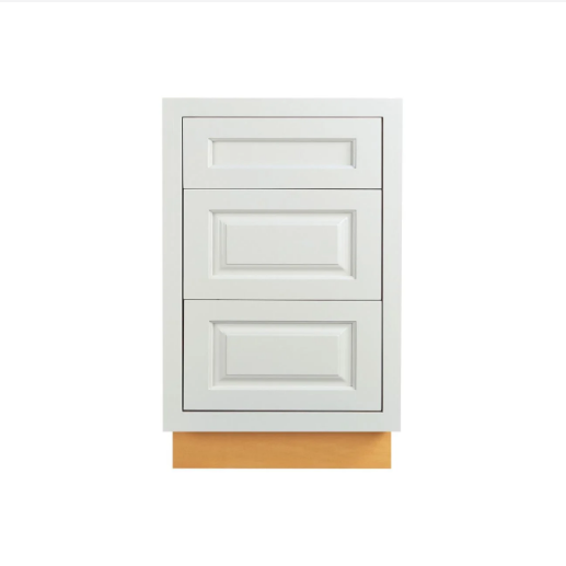 RTA 21"W Kitchen Three Drawer Base Cabinet in Vintage White Inset Raised Panel