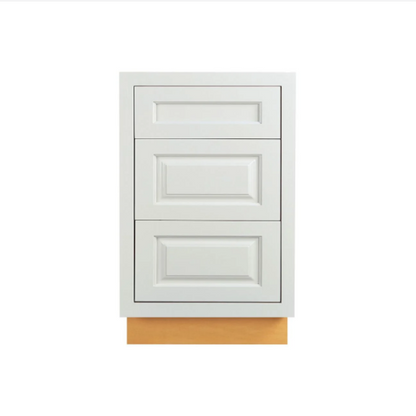 RTA 21"W Kitchen Three Drawer Base Cabinet in Vintage White Inset Raised Panel