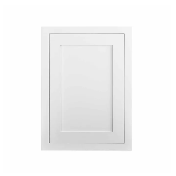 Snow White finish on a 21"W x 30"H wall cabinet with single door and two shelves