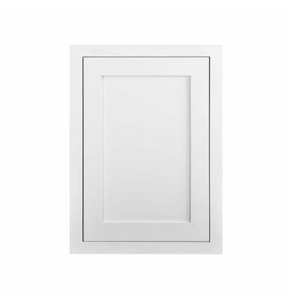 Snow White finish on a 21"W x 30"H wall cabinet with single door and two shelves