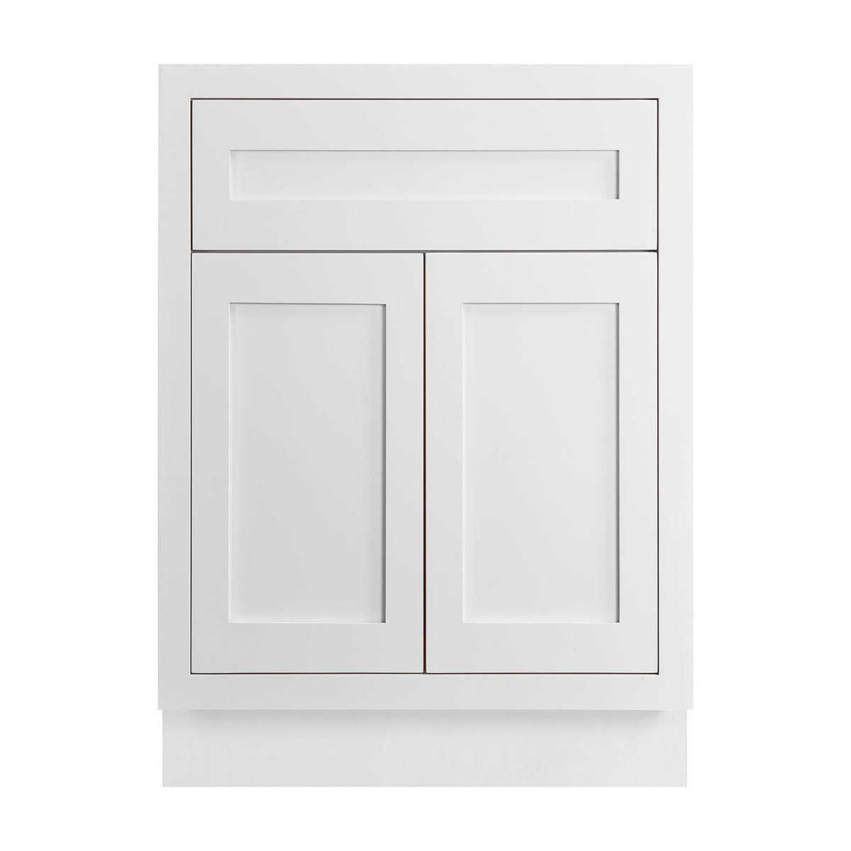 24 inch freestanding bathroom vanity sink base in Snow White with inset Shaker fronts